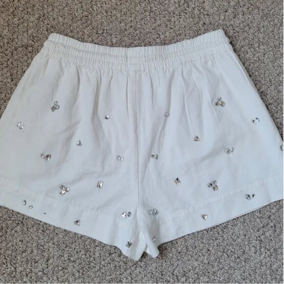 Anthropologie NWT Cristal Embellished White Cotton Shorts size L - Picture 4 of 7